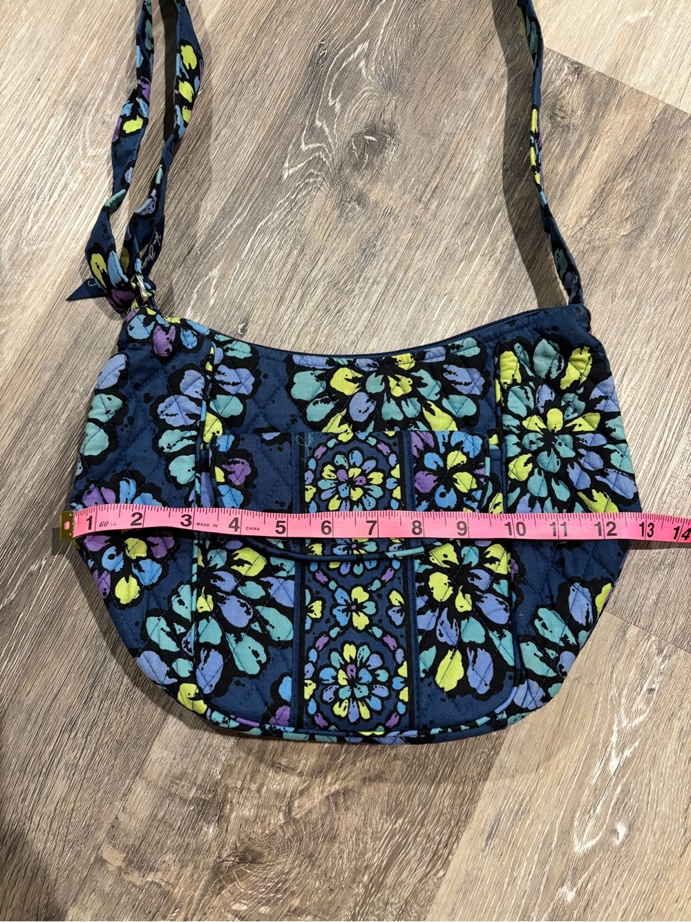 FINAL Vera Bradley Navy Quilted Crossbody with Teal, Lime & Purple Floral Print - Picture 11 of 13
